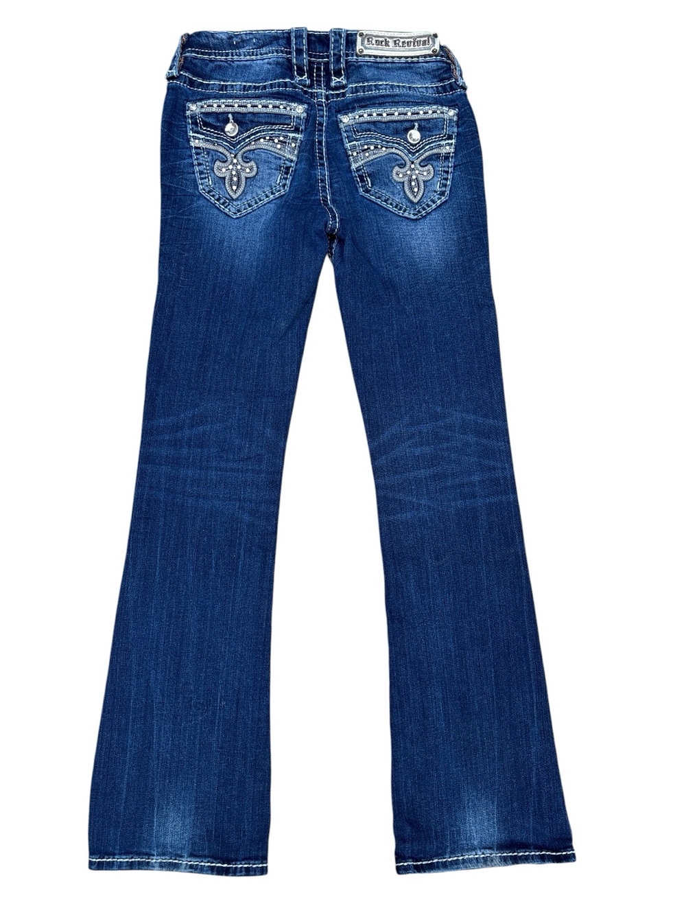 Rock Revival Yui Blue Embellished Wide Leg Bootcut Jeans Mid-rise 26